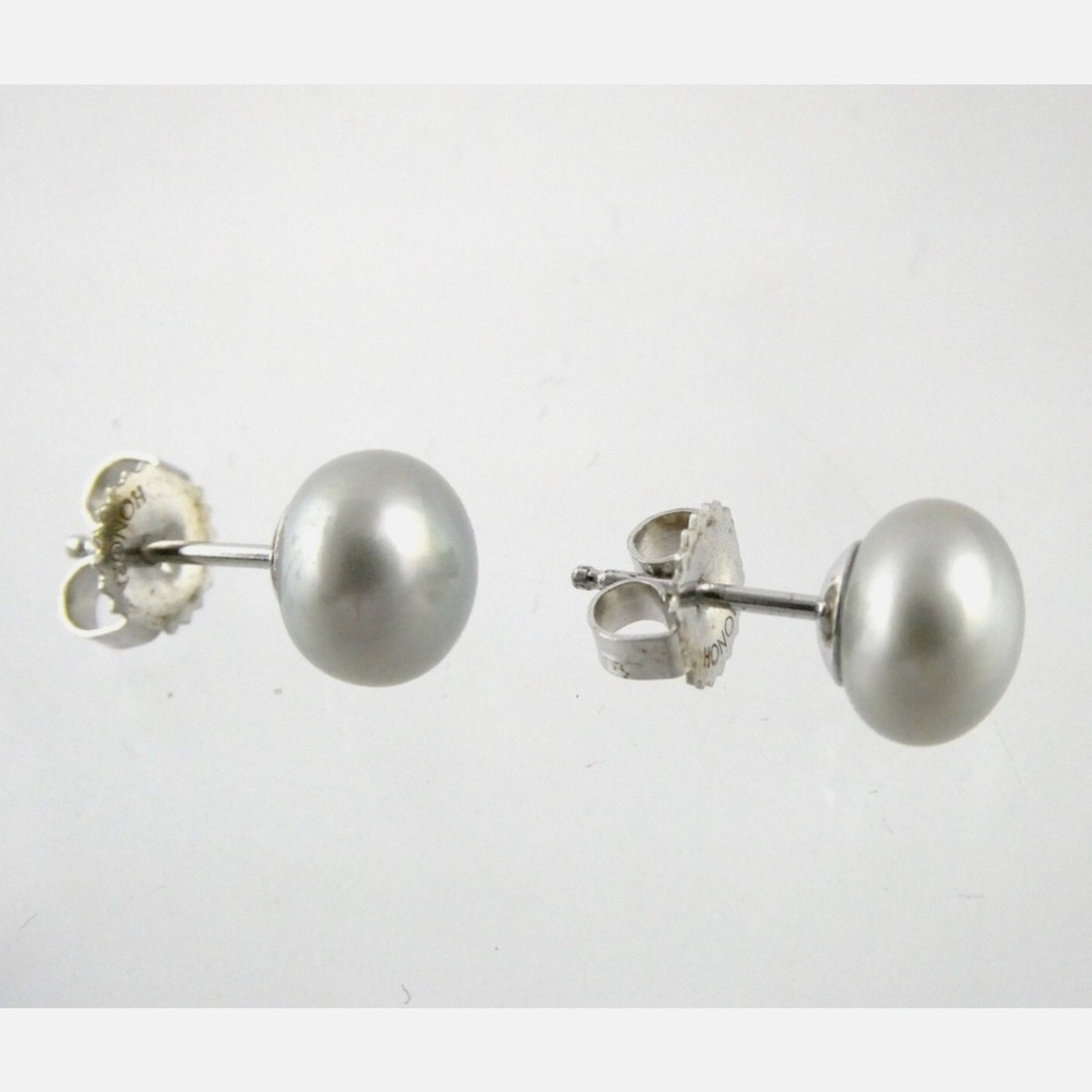 Classic Silver JC Honora 925 Light Gray Pearl Stud Earrings NWT from QVC